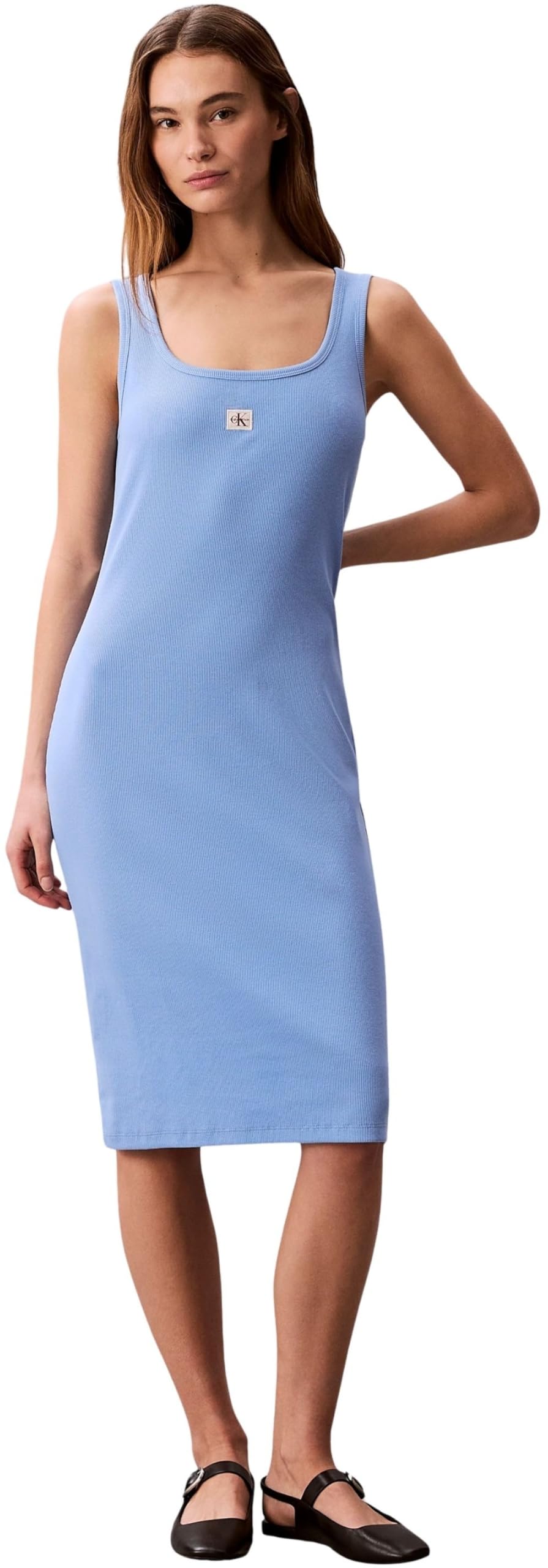 Calvin Klein Women’s Bodycon Dress Woven Label Square Midi, Blue (Blue Descent), XS