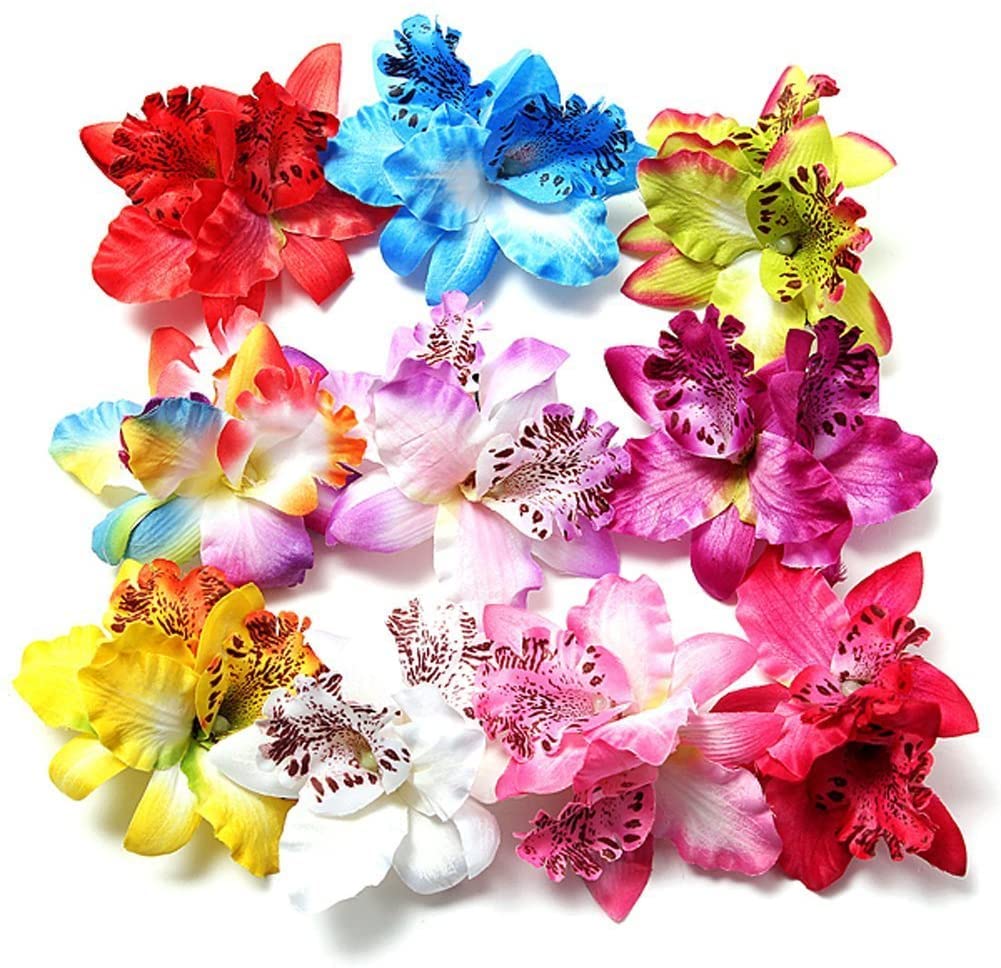 Hustar 10 Pcs Hawaiian Beach Flower Hair Pins Orchid Hair Clip Tropical Fancy Dress Accessory for Women Girls