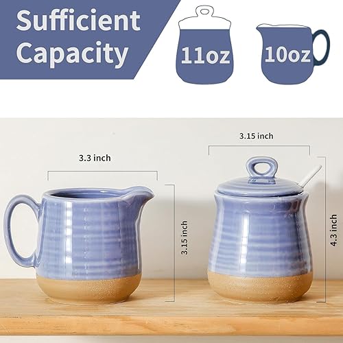 Miniatura 5 de Hasense Juego de Azúcar y Crema con Tapa y Cuchara, Recipiente de Crema de Porcelana y Juego de Tazones de Azúcar para Encimera, Juego de Servir