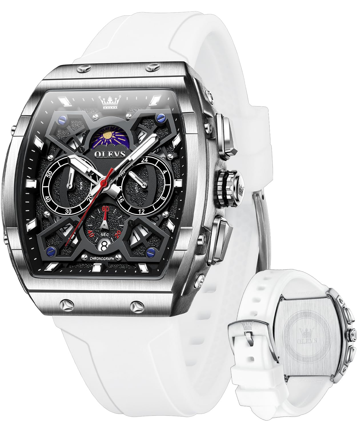 OLEVS Watches for Men Business Diamond Moon Phase Male Watch Chronograph Fashion Dress Waterproof Date Analog Quartz Waterproof