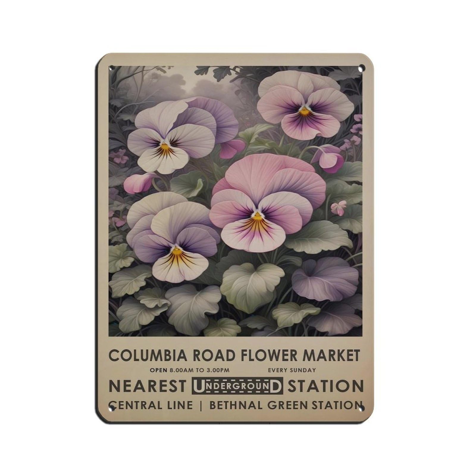 Columbia Road Flower Market, Vintage Pansie Flower Tin Sign Vintage Metal Pub Club Cafe Bar Home Wall Art Decoration Poster Retro 12x16inch(30x40cm)