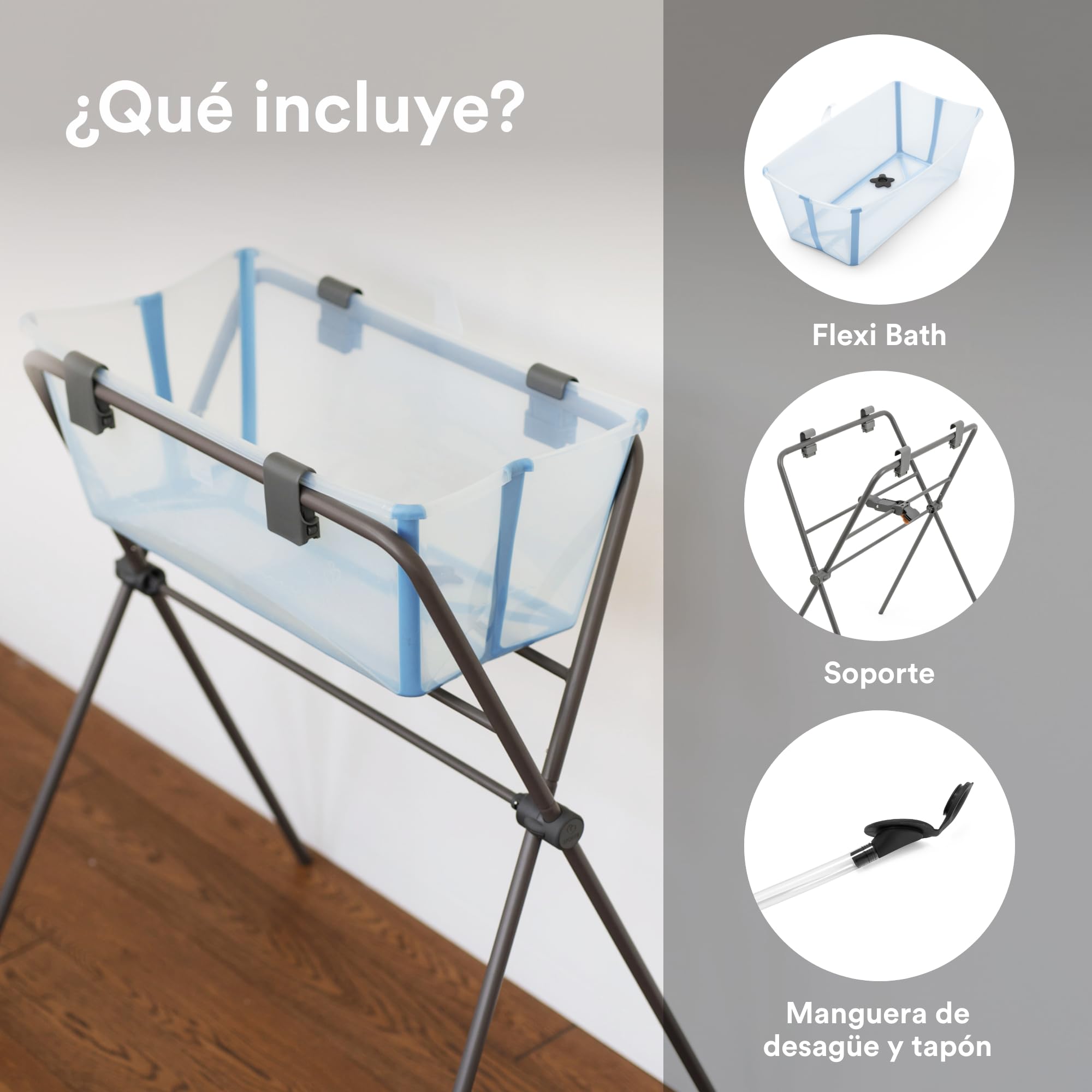 Bañera Flexi Bath de Stokke (Ocean Blue) + Soporte - Bañera Plegable para Bebés hasta 10 kg - Duradera y Fácil de Guardar - Cómoda en Casa o Viaje
