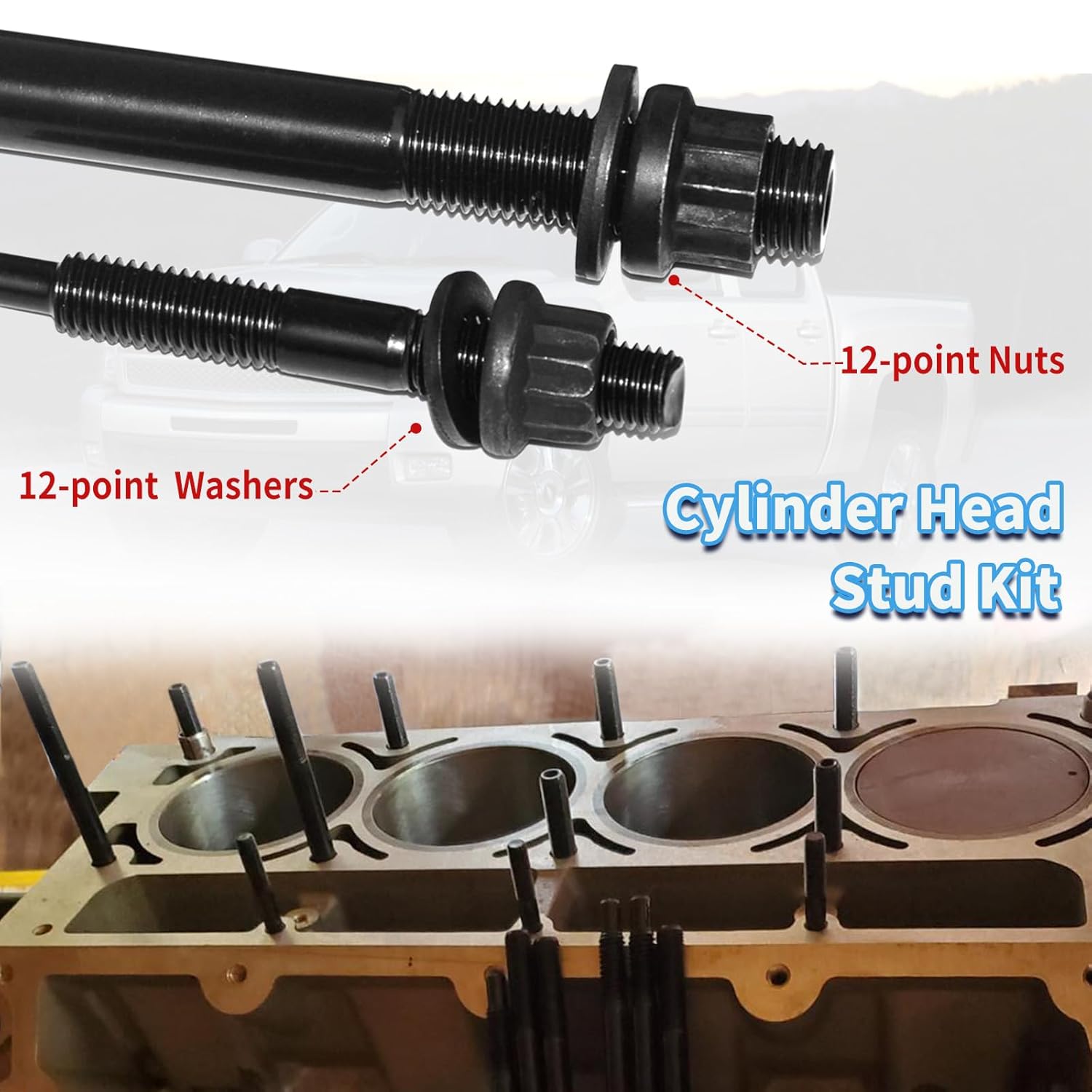 12-Point Cylinder Head Studs Bolts 234-4317 for 2004-2019 LS1 LS3 5.3L 5.7L 6.0L Engines Compatible with Chevy LS1 LS6 4.8L 5.3L 6.0L Replaces 2344317