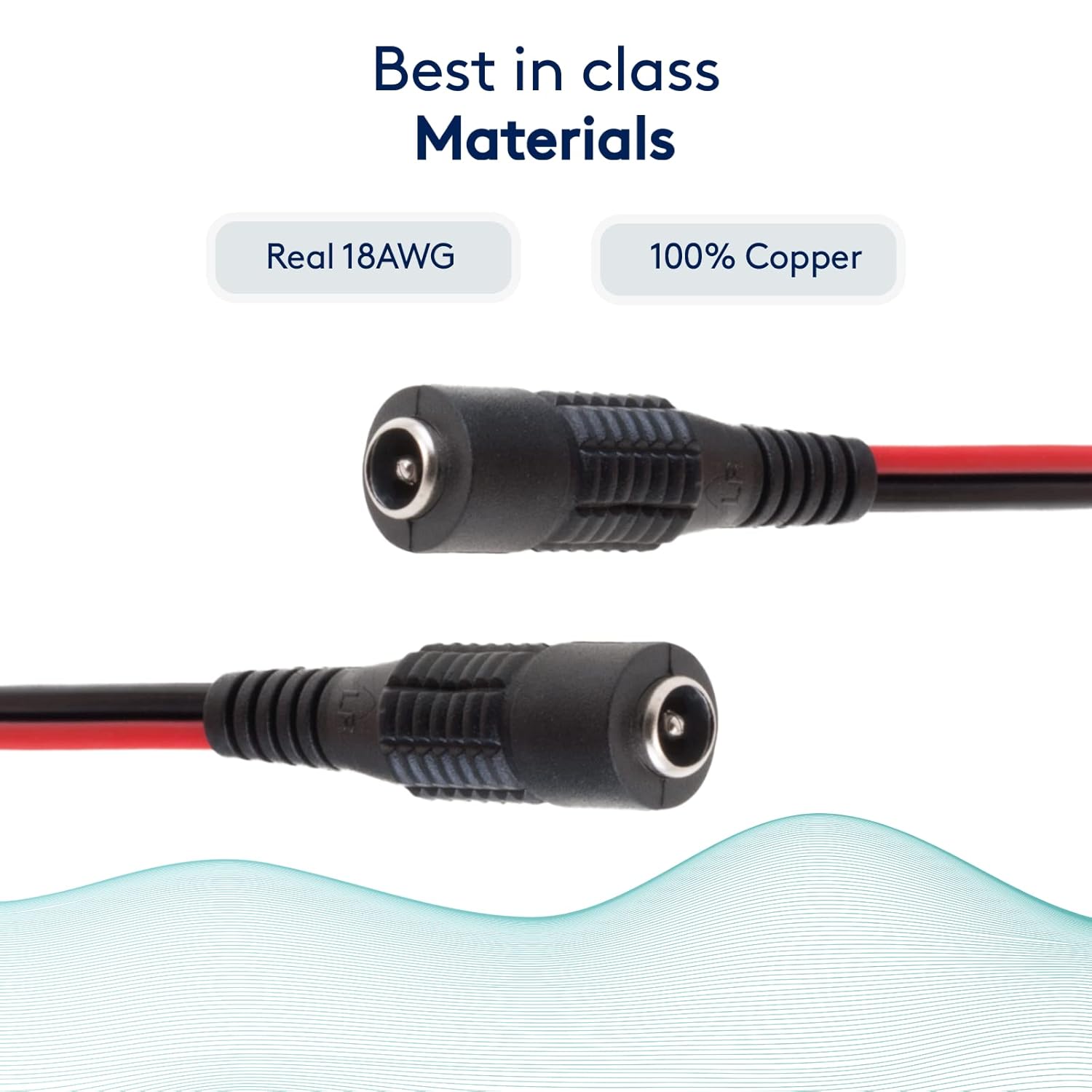 GESS Technologies 60 Pack DC Power Pigtail Cable Wire Plug Female 18AWG Pure Copper 2.1mm 12V 5A Connector for Security CCTV Surveillance System Camera and Lighting Power Adapter