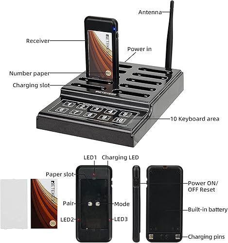 Miniatura 5 de Retekess TD174 - Sistema de zumbador de restaurante, localizador de espera de restaurante, juego con vibración, intermitente y zumbador,