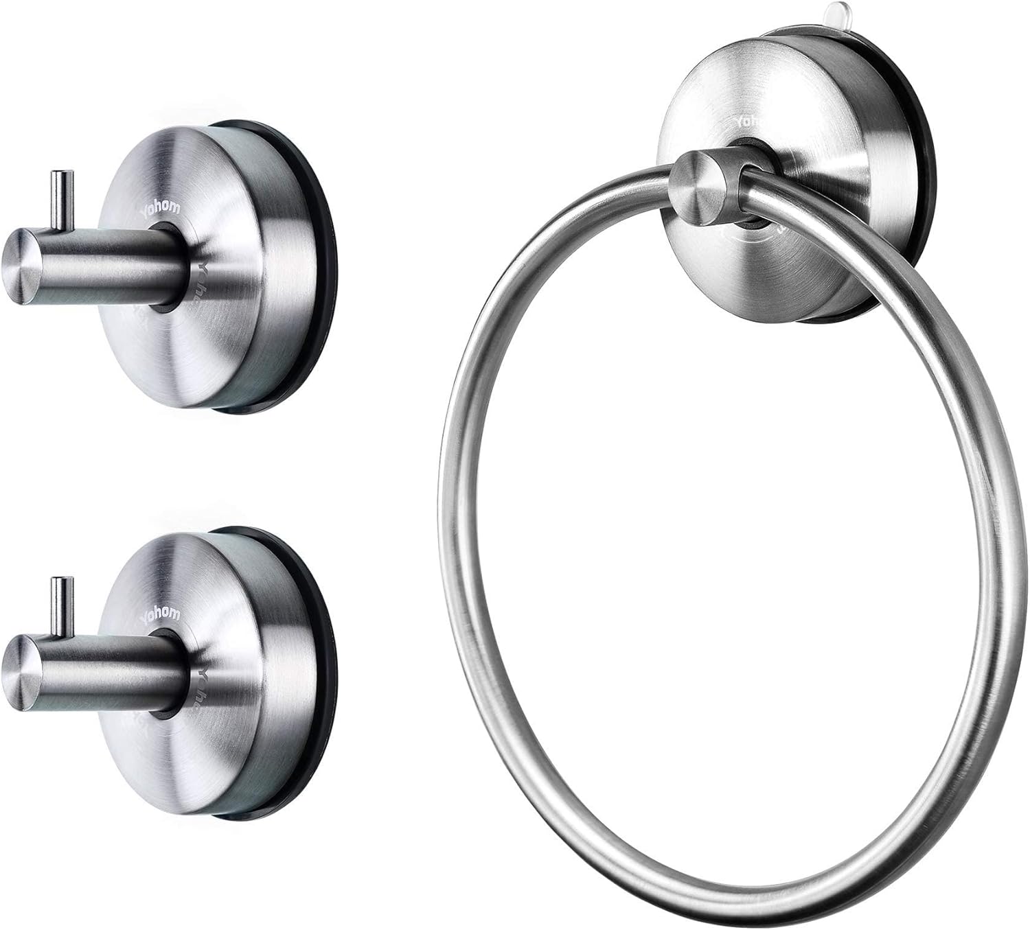 YOHOM Suciton Towel Holder Set 3 Pieces Towel Ring and Hooks for Shower