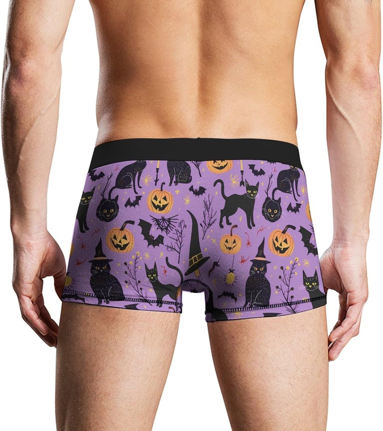 Halloween Black Cat Pumpkin Novelty Men's Trunks Soft Breathable Underwear Patterned Stretch Briefs