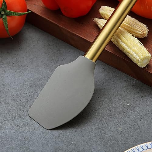 Miniatura 4 de Berglander - Espátulas doradas, antiadherentes de silicona flexible, herramienta de mezcla para hornear con mango chapado en oro de titanio,