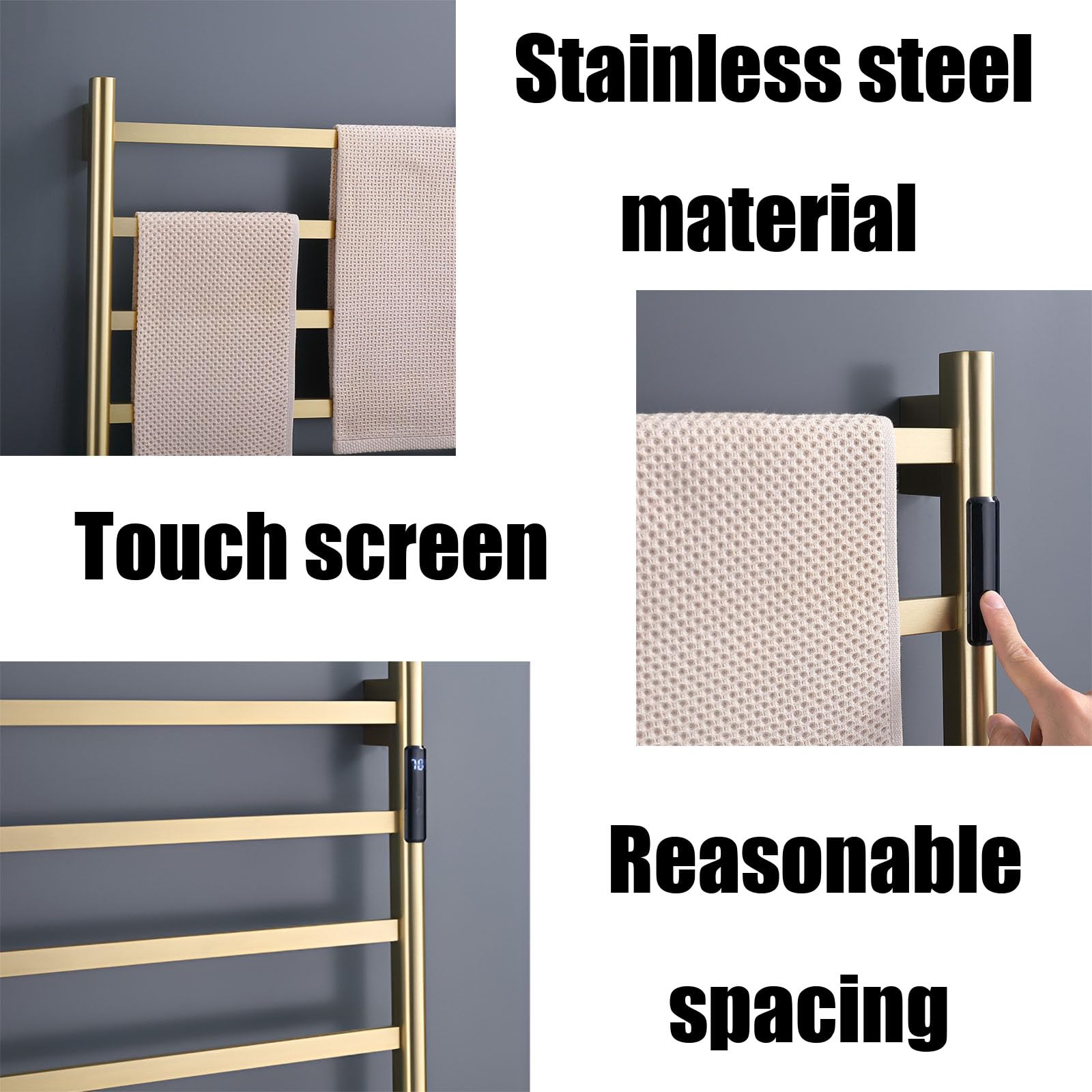 Toallero termostático de Acero Inoxidable Cepillado con Alambre Izquierdo, Barra de Toalla calefactable de Pared, toallero eléctrico para radiador de baño.