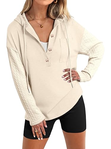Glamaker Women's Button Down Cable Knit Hoodies Long Sleeve Patch