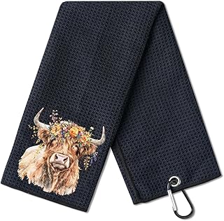 Highland Cow Gifts Golf Towel, Gifts for Highland Cow Lovers, 15.7“x23.6” Microfiber Golf Towel for Golf Bags for Birthday, Christmas