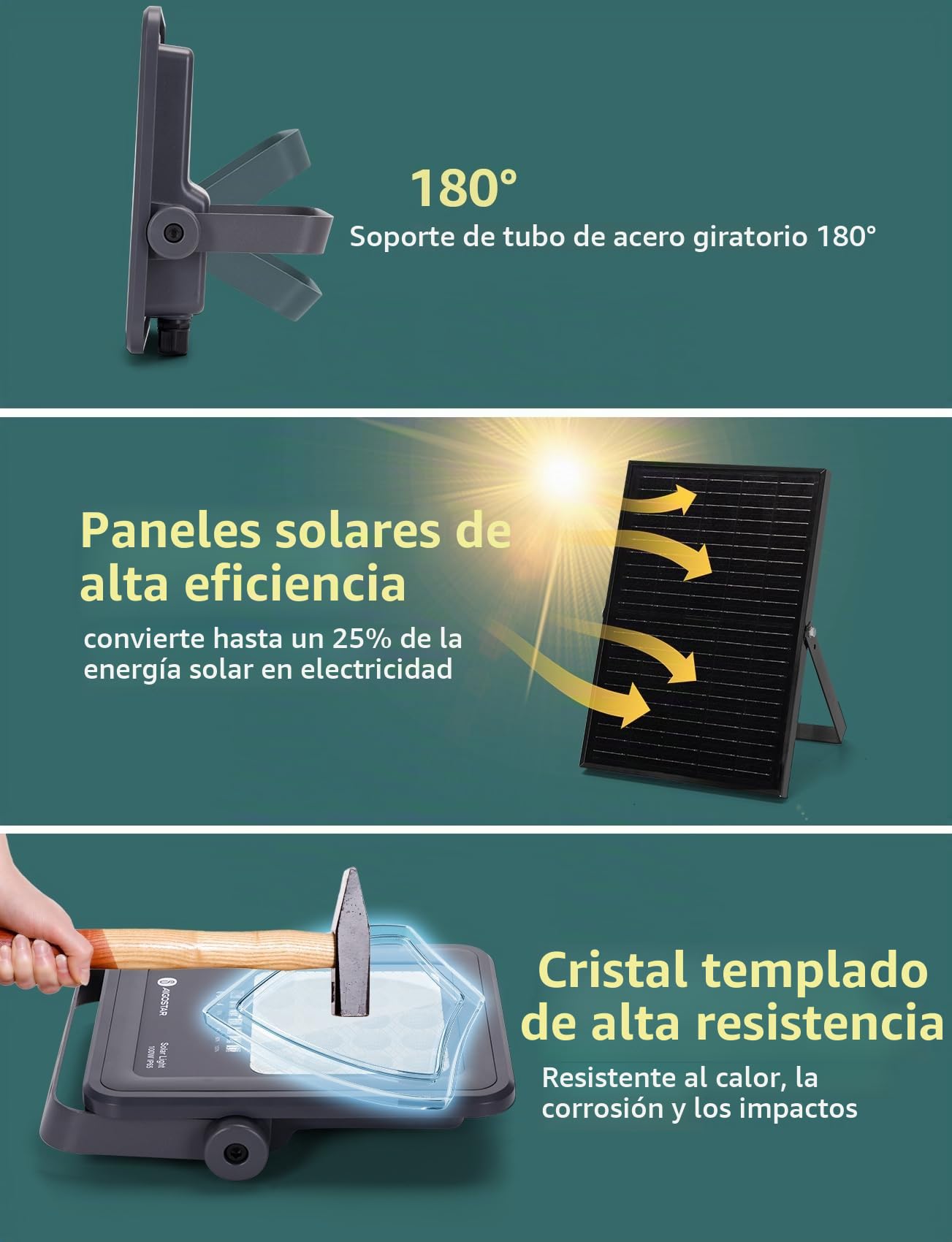 Aigostar Foco proyector LED solar con control remoto 4 piezas,focos solare de 200W, 2000LM,luz blanca fría de 6500K,IP65 impermeable Luz solar exterior,para jardín,terrazas,caminos,garajes,cable de 2M