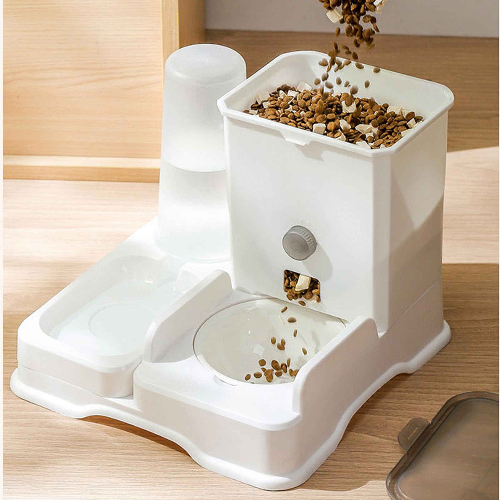 Tnfeeon Distributore di Acqua per Mangiatoia Materiali Sicuri per Piccoli Animali Domestici Mangiatoia per Gatti per Alimenti Secchi per Gatti da Interno, 11,81x11,91x2,17 Pollici (WHITE)