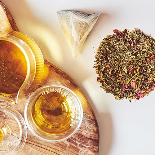 Miniatura 2 de Grace Farms Té de hierbas de rosas de menta verde orgánico (16 sobres de primera calidad sin plástico), naturalmente dulce, alivia el estrés y sin