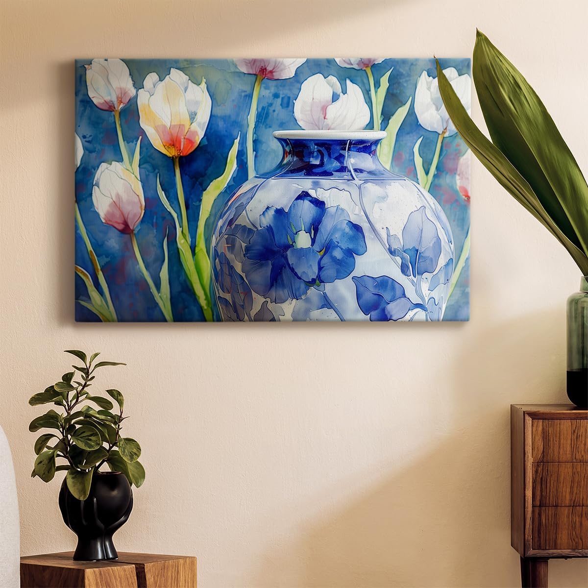 Renditions Gallery Wall Art For Home Decor Floral Copeland Vase White Flowers Canvas Wall Decorations for Kitchen Bedroom Lounge - 24"x36" LT570