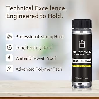 Professional Hair System Adhesive 1.4 fl oz Brush-On for Men's Toupees & Hair Pieces | Strong Hold, Waterproof, Clear Dry Natural Finish Wig Glue