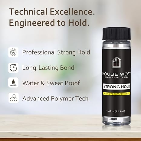 Professional Hair System Adhesive 1.4 fl oz Brush-On for Men's Toupees & Hair Pieces | Strong Hold, Waterproof, Clear Dry Natural Finish Wig Glue