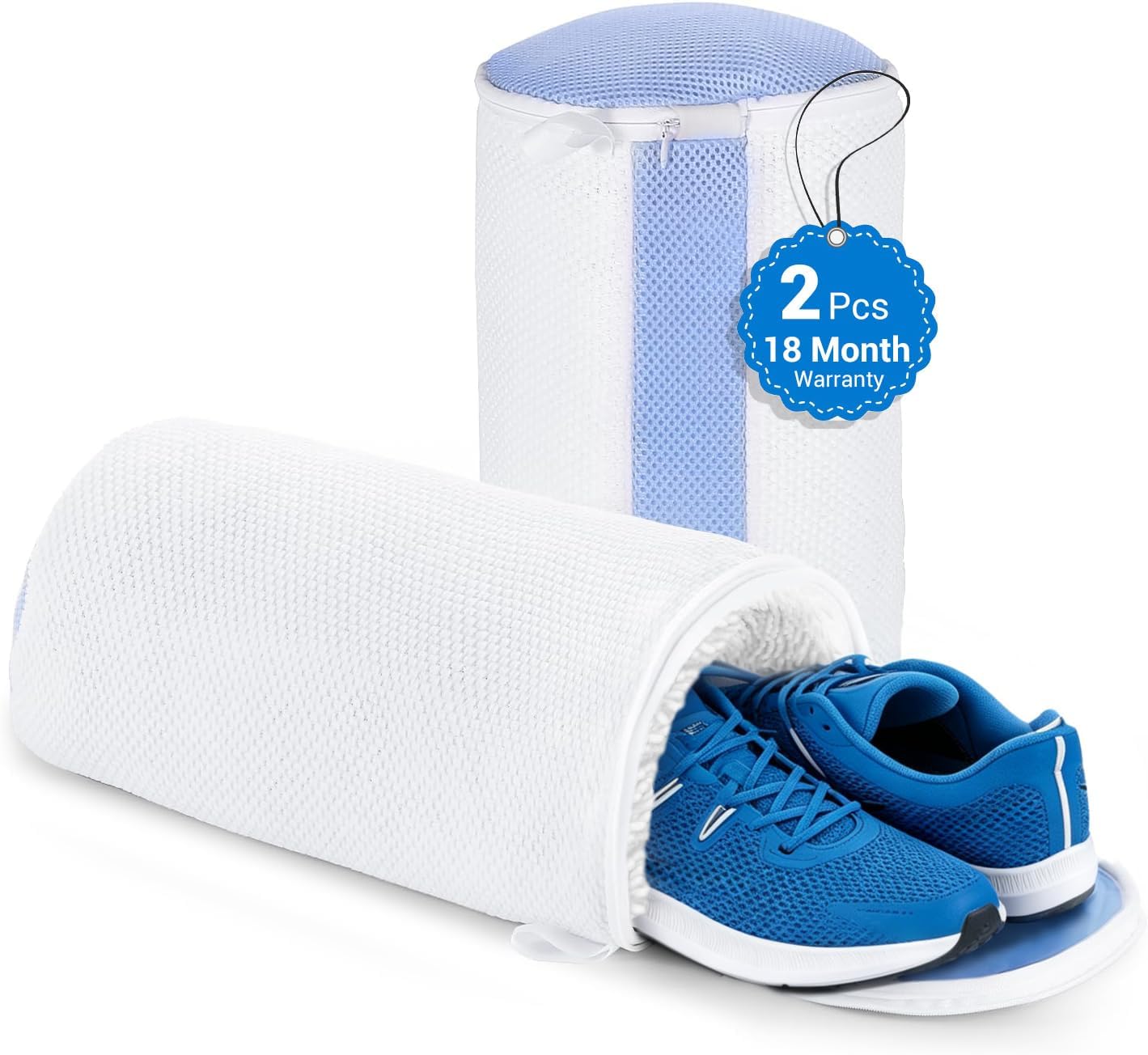 Teletrogy 2Pcs Shoe Washing Machine Bags, Laundry Shoes Bag for Washer & Dryer, Reusable Shoe Cleaning Bag Fluffy Fiber Inside, Large Sneaker Tennis Laundry Bags for All Mudy Shoes, 7 x 13 Inches