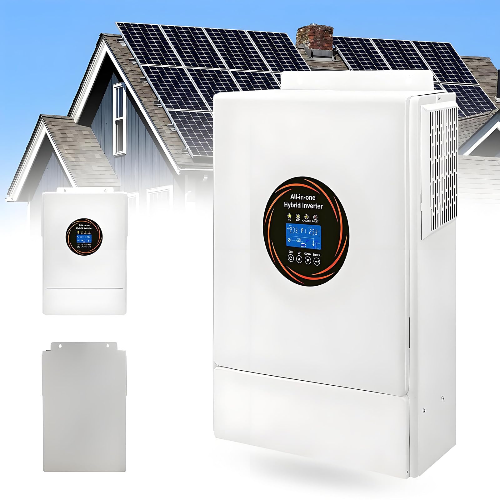 Hybrydowy falownik solarny 5500 W, 48 V DC do 220 V AC, czysty sinusoida, wbudowany regulator ładowania MPPT 120 A, kompatybilny z akumulatorami kwasowo-ołowiowymi i litowymi 48 V