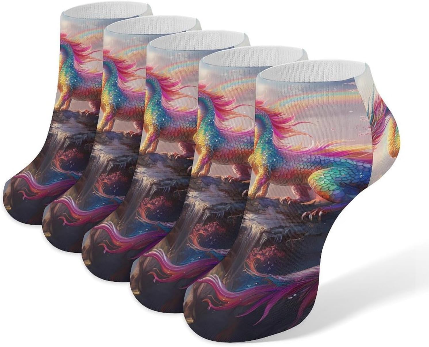 Colorful Dragons Mens Socks No Show Low Cut Ankle Sock for Sports
