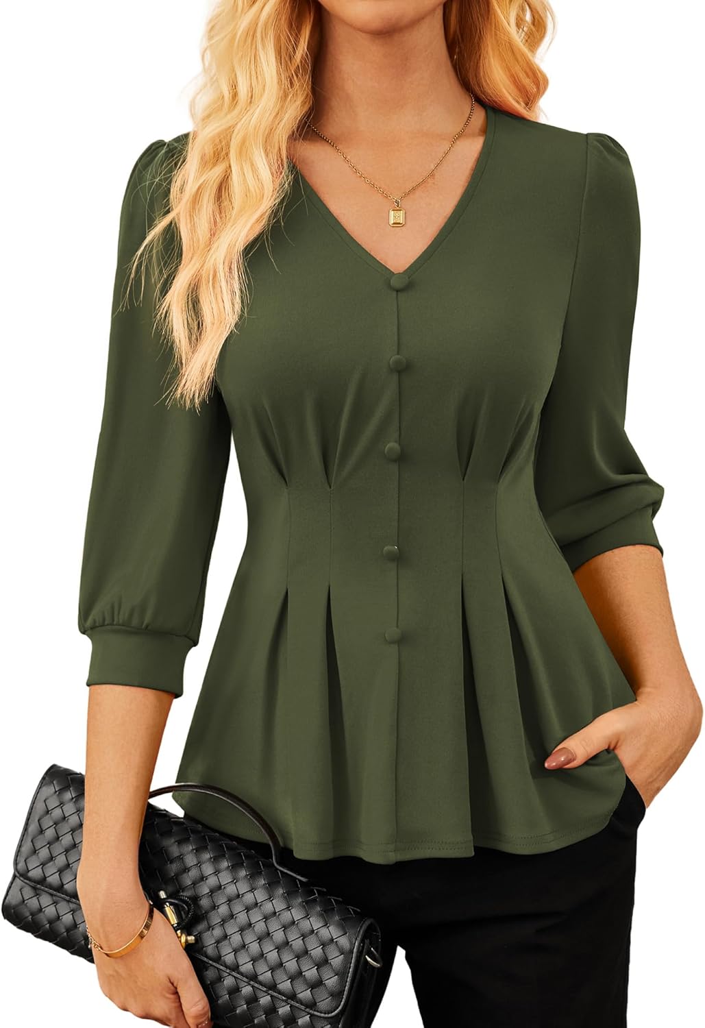 GRACE KARIN Women Business Casual Tops, 2026 Spring Trendy Dressy Blouses, 3/4 Sleeve Peplum Work Shirts V Neck Office Outfit