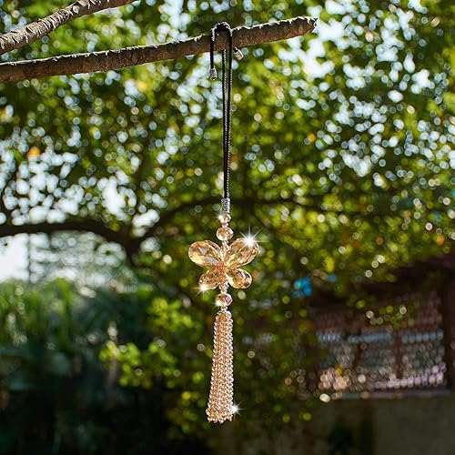 Miniatura 6 de XhuangTech Adorno colgante de mariposa de cristal para el espejo retrovisor del automóvil, decoración de la suerte, accesorios de coche (mariposa
