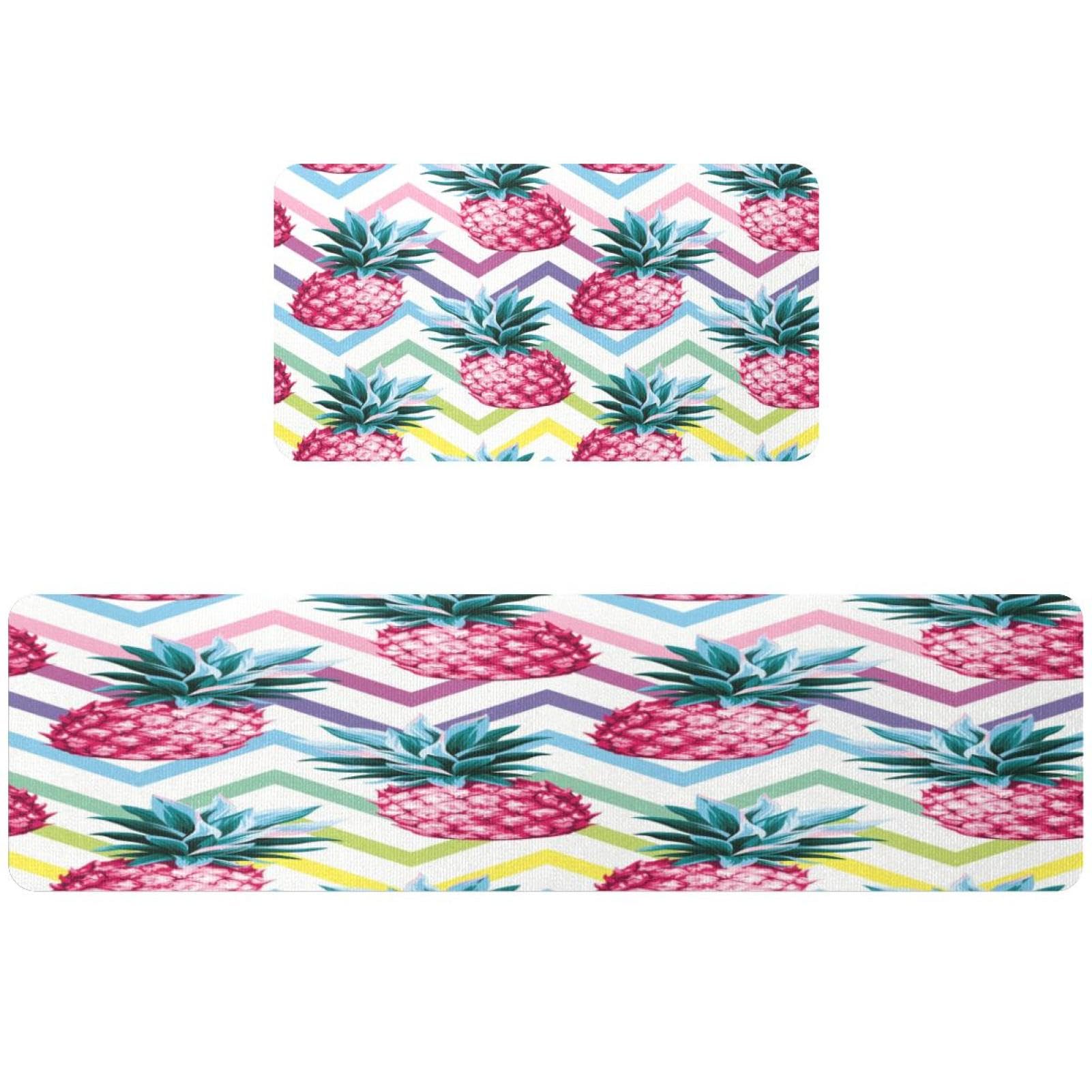 Tapis de cuisine antidérapants finies les glissades lot de 2 lavables motif ananas chevron