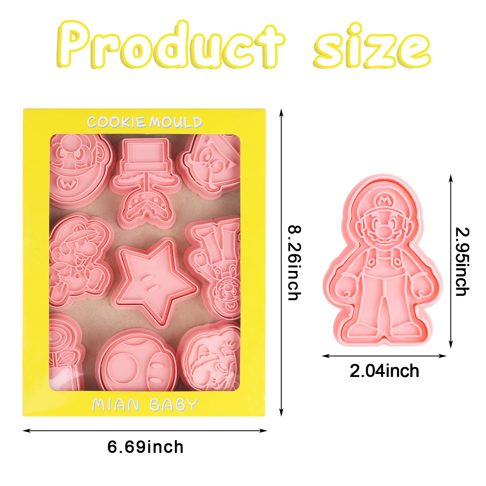 Gihommie 8Pcs Plastic Mario Cookie Cutters, Super Bro Cookie Cutter Mold for Baking Birthday Mario Themed Party Supplies Boys and Girls Fun Gifts