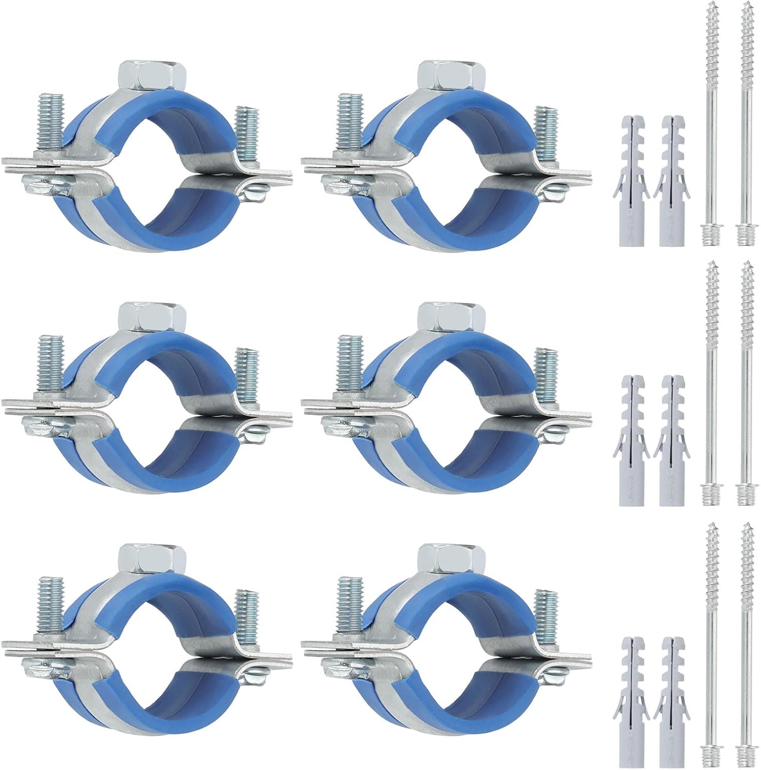 PATIKIL 0.9"-1.1"/23-28mm Split Ring Pipe Hanger, 6 Pcs Heavy Duty Adjustable Pipe Bracket Clamp Galvanized Iron Wall Ceiling Mount Pipe Strap Support with Screws & Expansion Tube, Blue