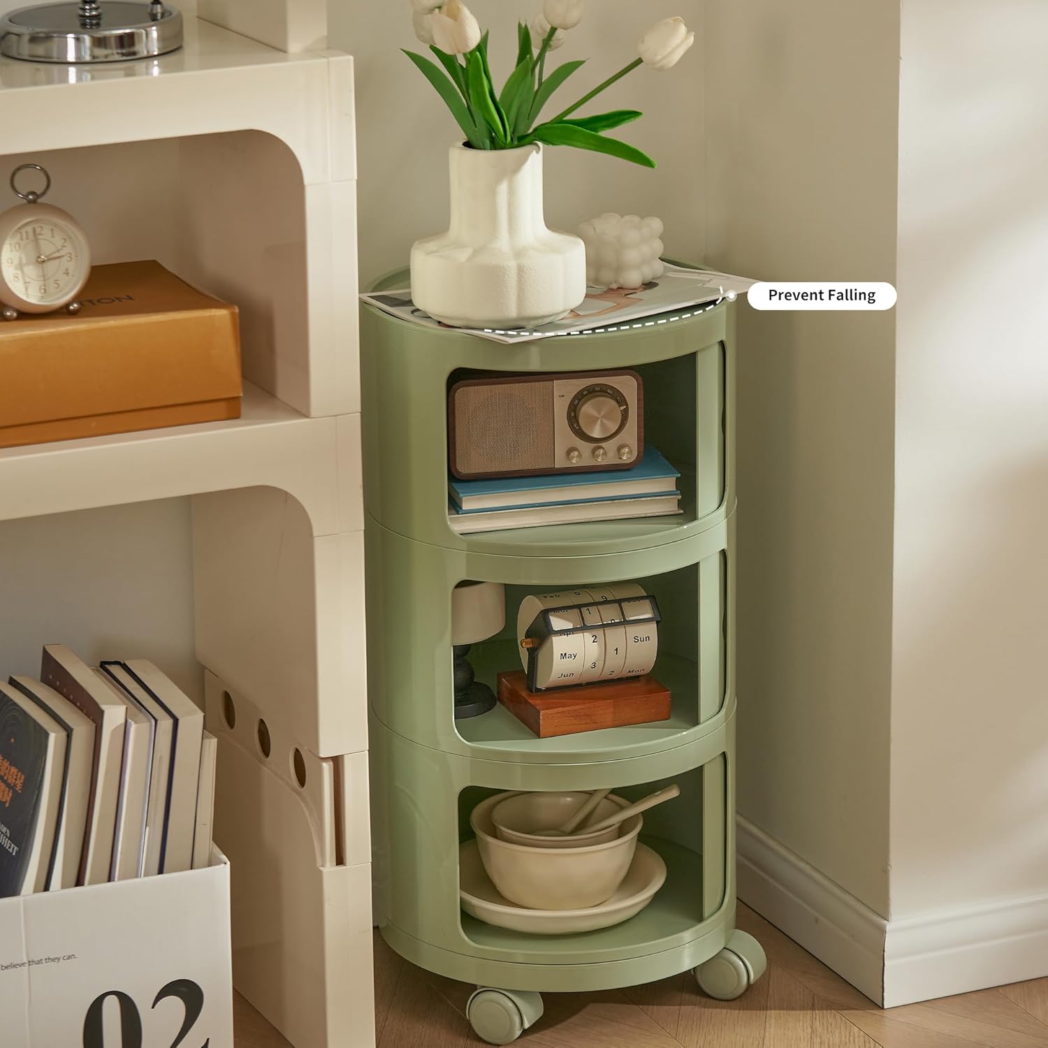 Round Nightstand with 3 Drawers, Modern Style Side Table, Multifunctional End Table Storage Cabinet for Living Room, Bedroom, Bathroom (Green)