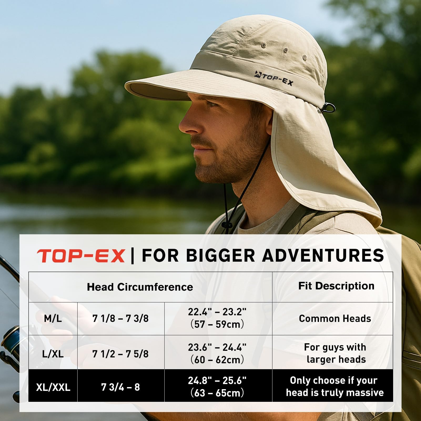 TOP-EX Chapeau de soleil à large bord pour homme avec rabat de cou – Protection UPF 50 rafraîchissante pour la randonnée, la pêche et l'extérieur