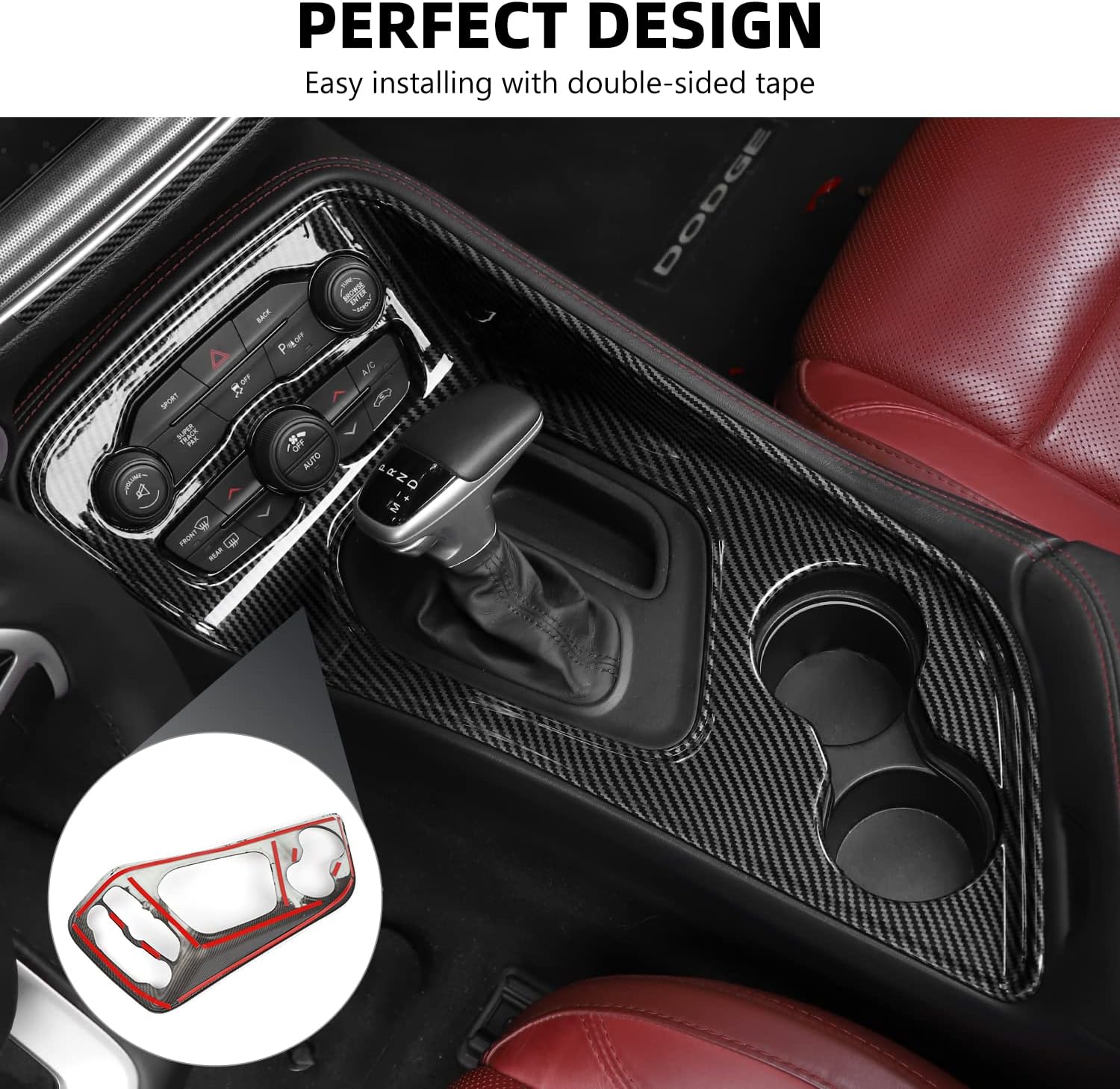 for Challenger Carbon Fiber Center Console Gear Shift Panel Trim Frame Cup Holder Cover for Dodge Challenger 2015-2022