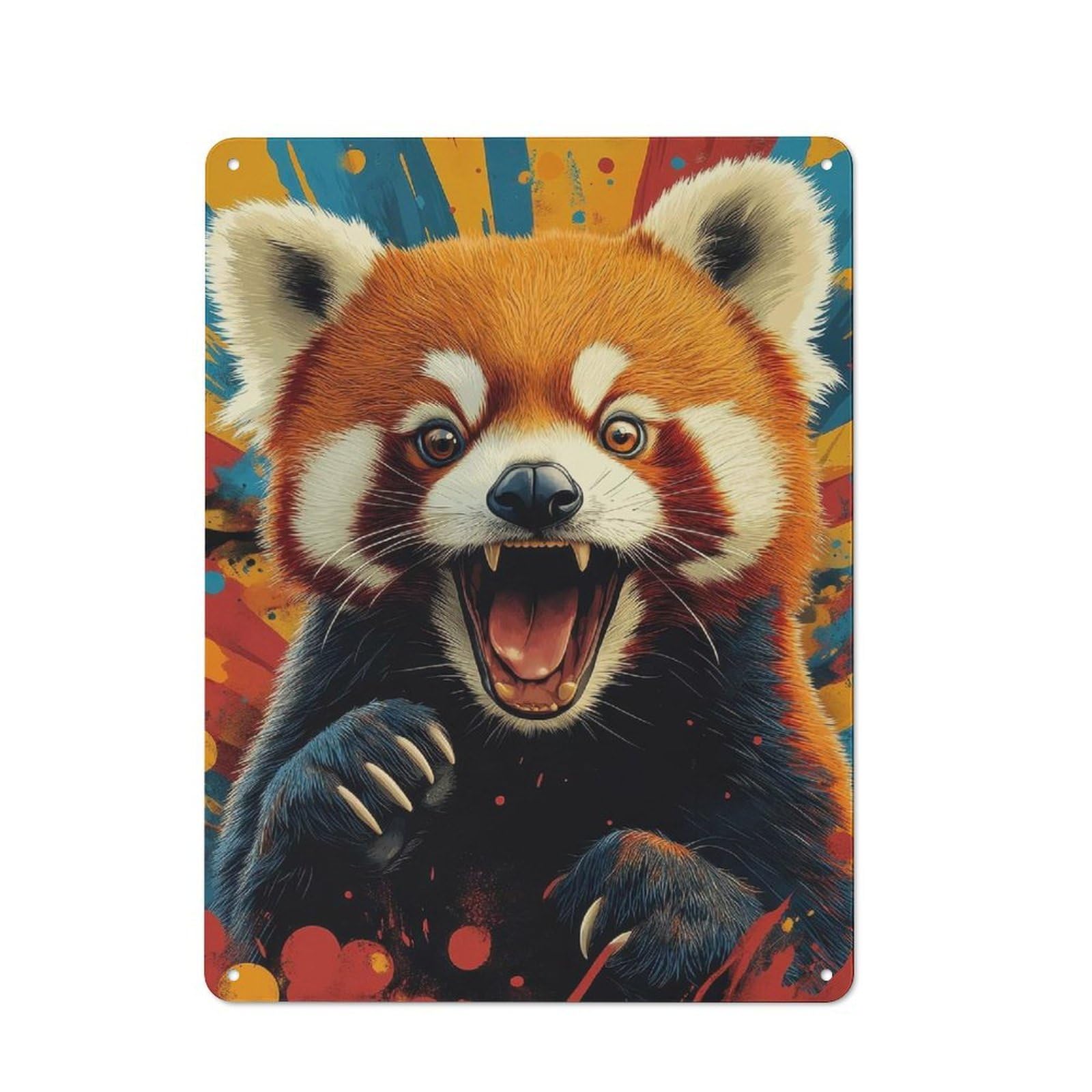 Urban Decorative Metal Plaque 40x30cm Featuring Red Panda Roar, Loft Wall Plaque for Loft, Studio, Office Or Creative Room