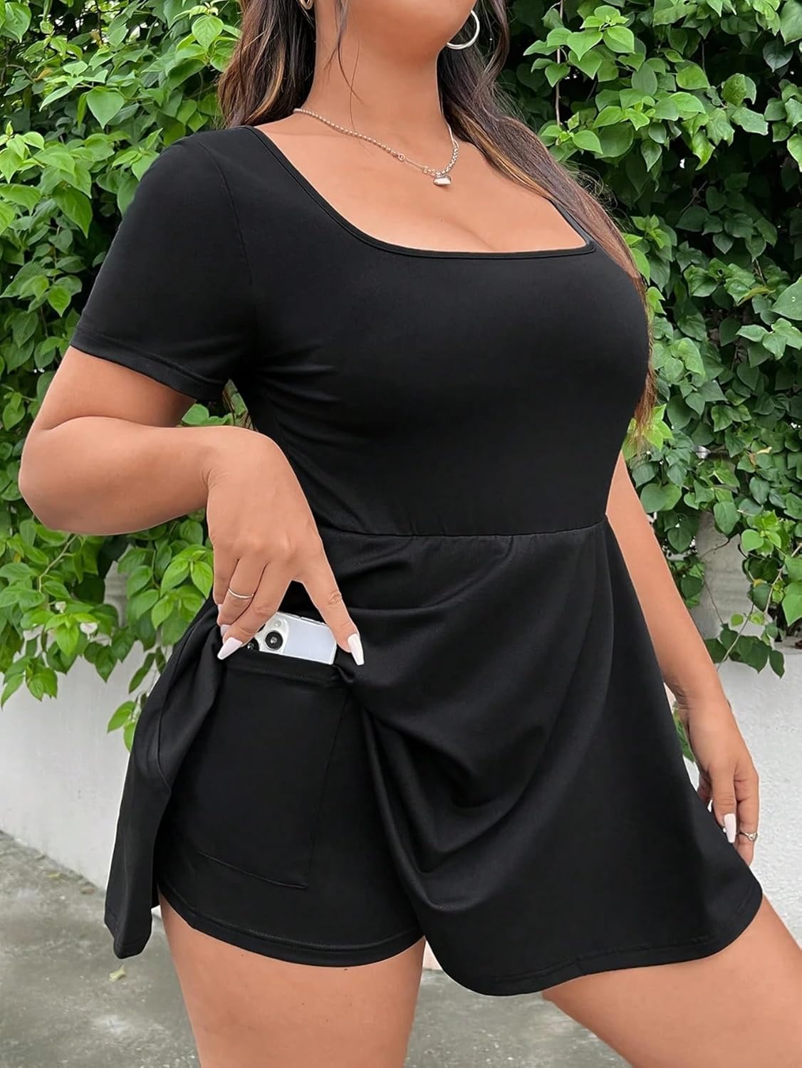 Rompers for Women Summer 2026 Plus Size Scoop Neck Short Sleeve A-Line Flounce Hem Jumpsuit Romper