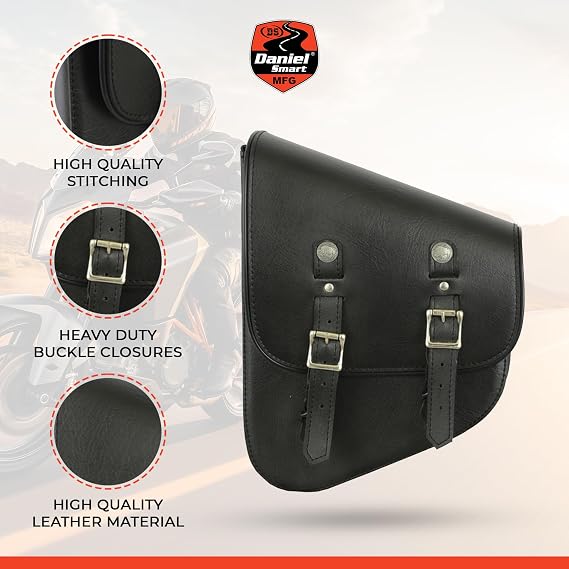 Daniel Smart Motorcycle Leather Swingarm Bag Black Swing Arm Bag - Motorcycle Saddle Bag Left Side Secure Tool Bag For Bike