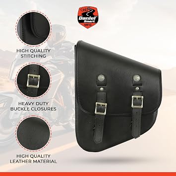 Daniel Smart Motorcycle Leather Swingarm Bag Black Swing Arm Bag - Motorcycle Saddle Bag Left Side Secure Tool Bag For Bike