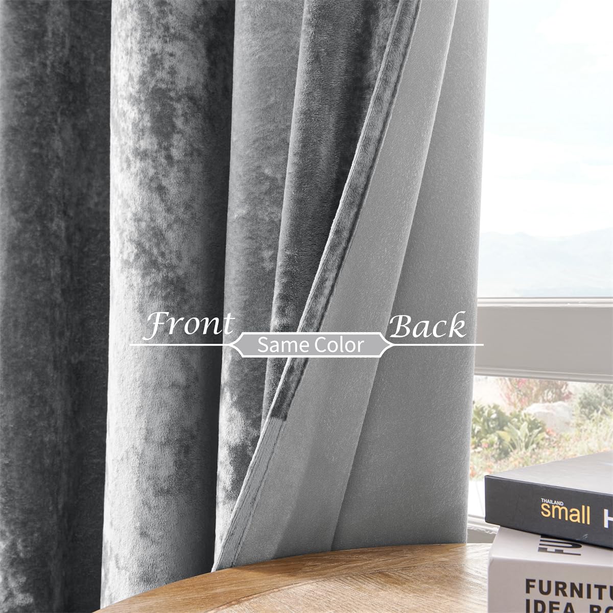 SMILETIME Silver Grey Crushed Velvet Curtains - 52x84 Inch Thermal Insulated Drapes, 2 Panels
