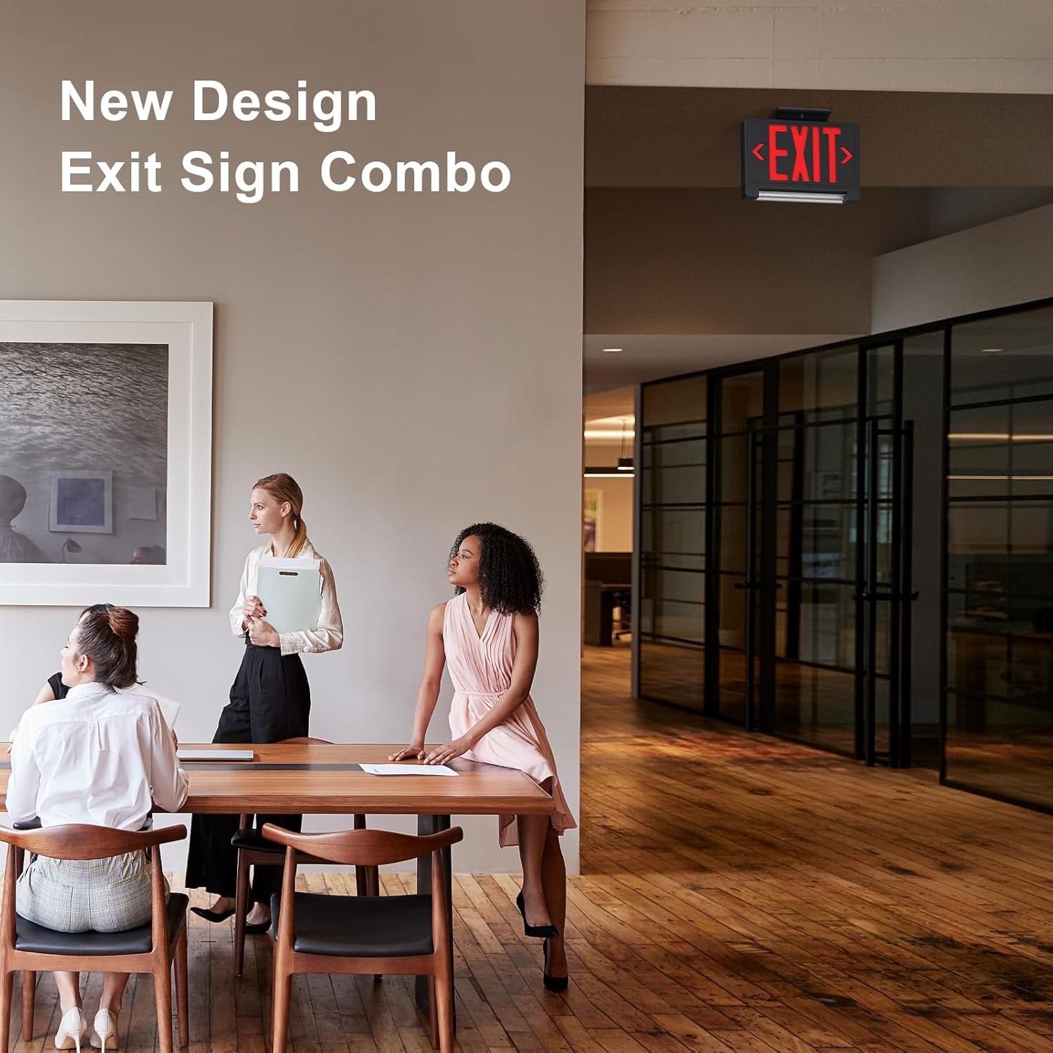 Exit Sign with Adjustable LED Pipe,Exit Signs with Emergency Lights Bar Combo, Compact Hardwired Exit Sign with Battery Backup,Black Led Emergency Exit Light,120V/277VAC,UL Listed (1 Pack)