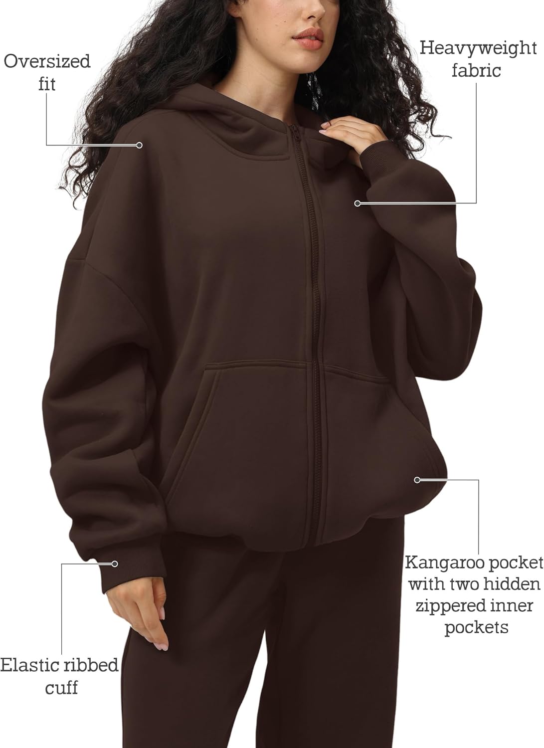 FAIABLE Womens Zip Up Hoodies with Pockets Oversized Sweatshirt Winter Long Sleeve Jackets Fleece Fall Outfits 2025 - Image 3