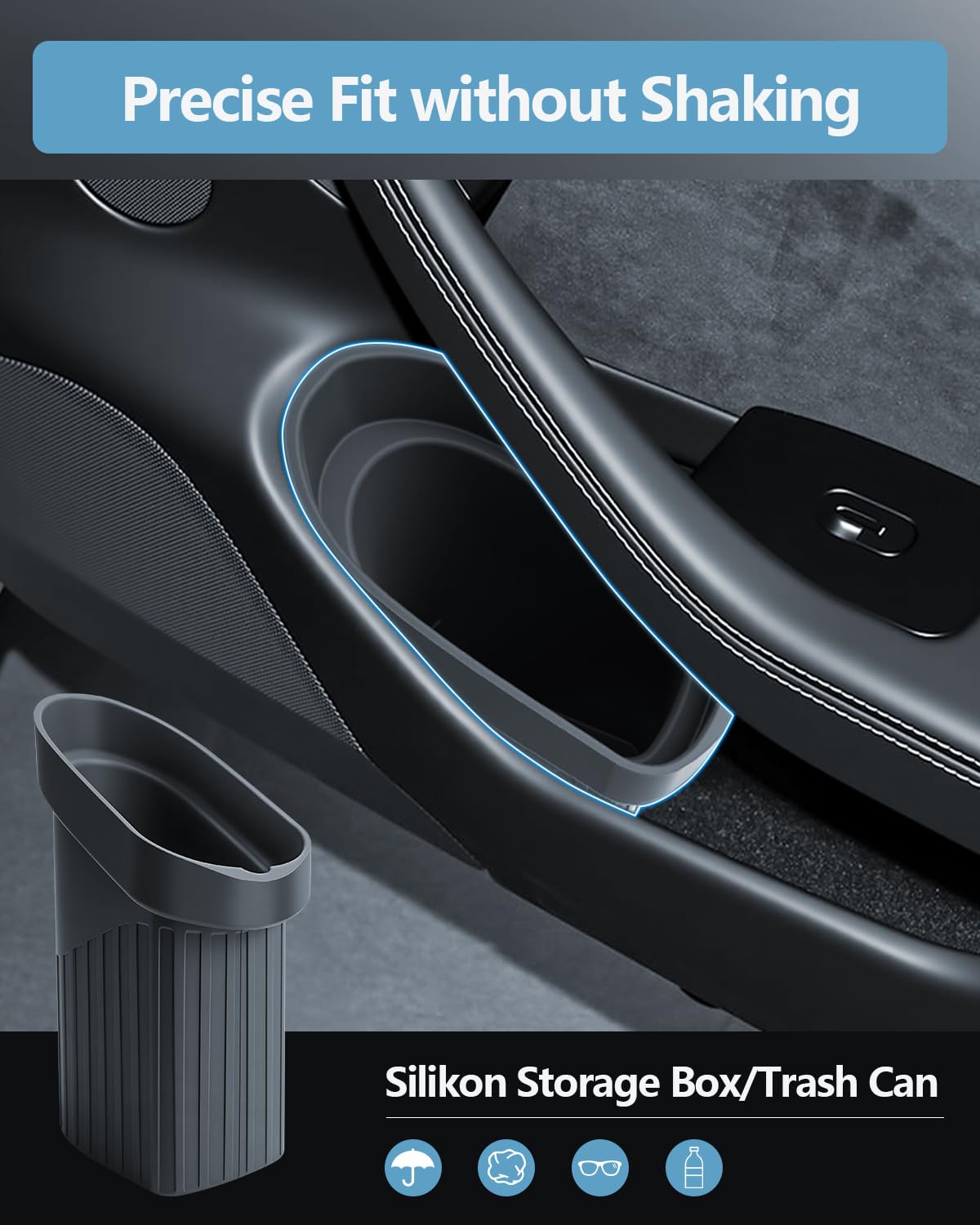 SKTU 1 cubo de basura para Tesla Model Y Juniper, caja de almacenamiento de silicona para Tesla 3 Highland 2020-2025, cesta para almacenamiento de ranuras de puerta, contenedor de residuos para Tesla