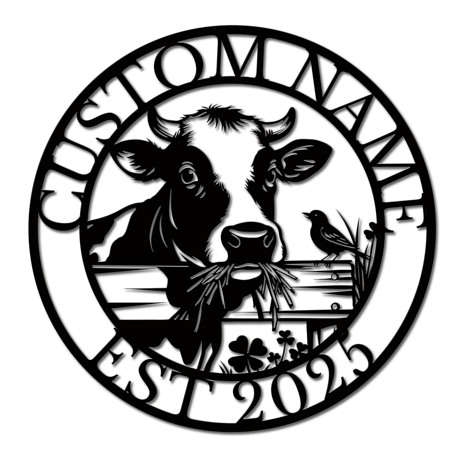 Metallicone Style-6 Personalized Cow Metal Sign, Farmhouse Wall Art Decor, Custom Ranch Plaque, Rustic Kitchen, Outdoor Cattle Lover Present (Style-6)