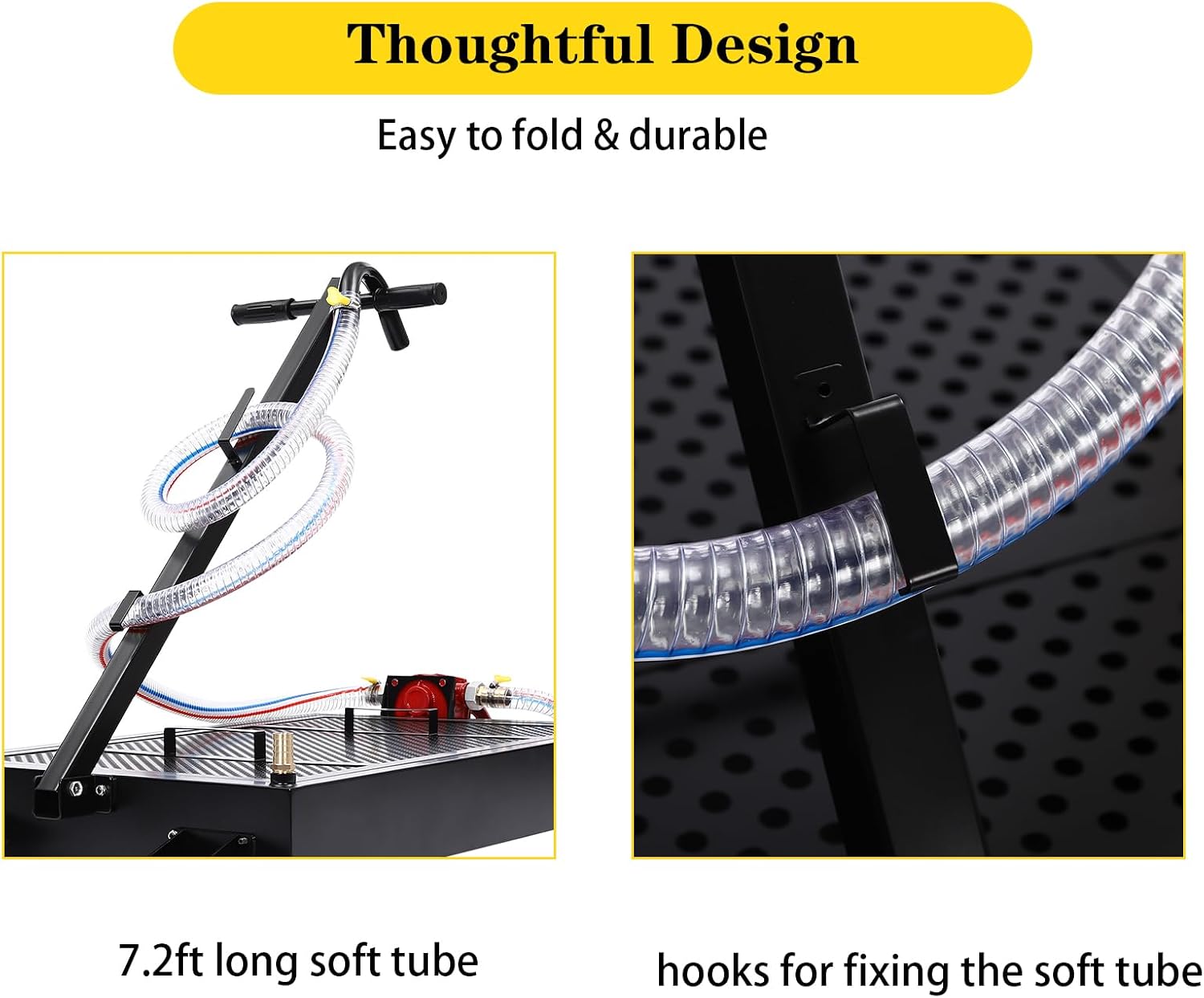 Low Profile Oil Drain Pan, 15 Gallon Oil Drain Pan with Hand Pump, Large Capacity Oil Change Pan | 7.2ft Hose & rotatable handle | Swivel Casters Wheels | Rolling Oil Drain Cart for Trucks,RVs