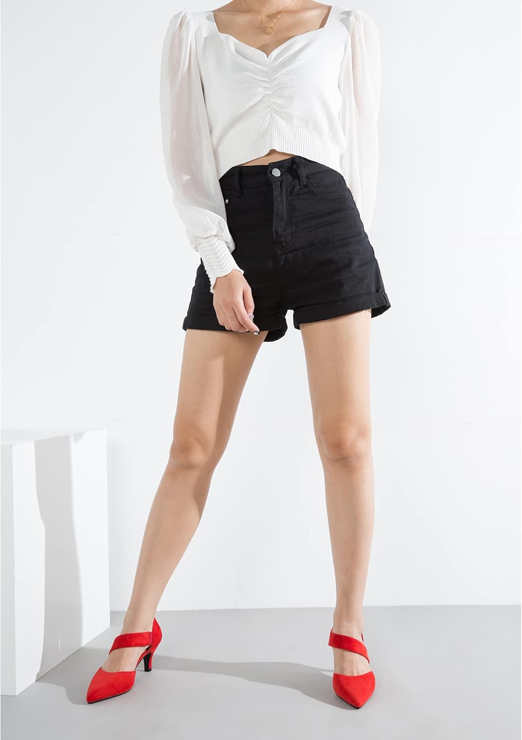 Women's Pointed Toe Kitten Heel Pumps, Elastic Strap Dress Shoes, Slip On Professional Office Wear - Image 3