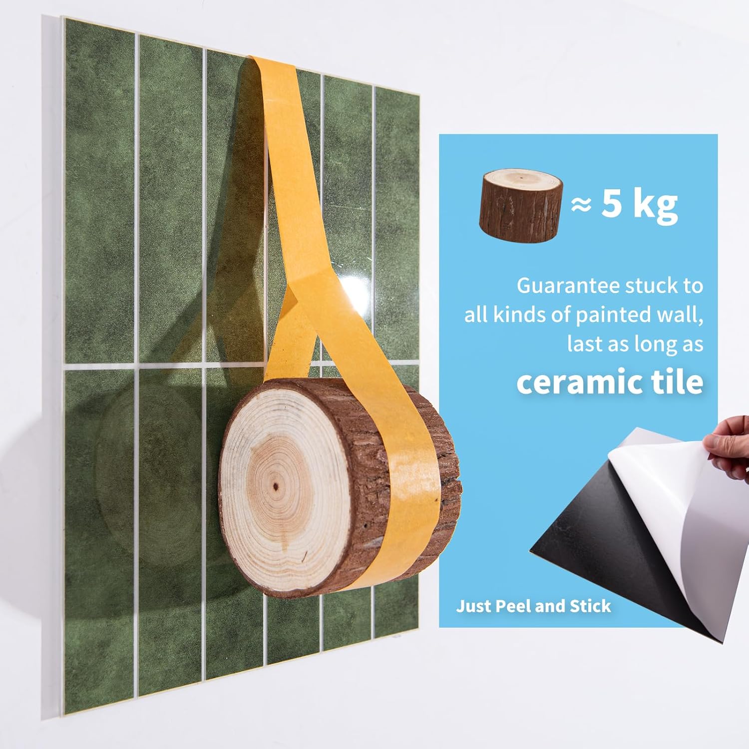 Art3d 10-Sheet Faux Marble Peel and Stick Backsplash Tile for Kitchen Wall Bathroom Countertops, 11.4 inch x 9.1 inch Stick-on Glazed-Ceramic Finish Resist to Water, Heat and Scratches, Green