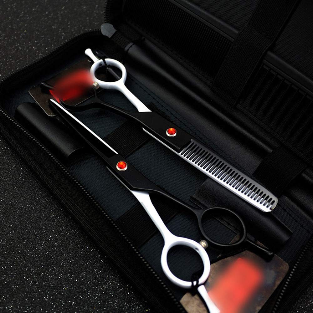 XYSQWZ Tweezer Scissors Set, Scissors, 6-inch Professional Haircut Black and White Hairdressing Double-Tailed Flat + Tooth Styling Tools