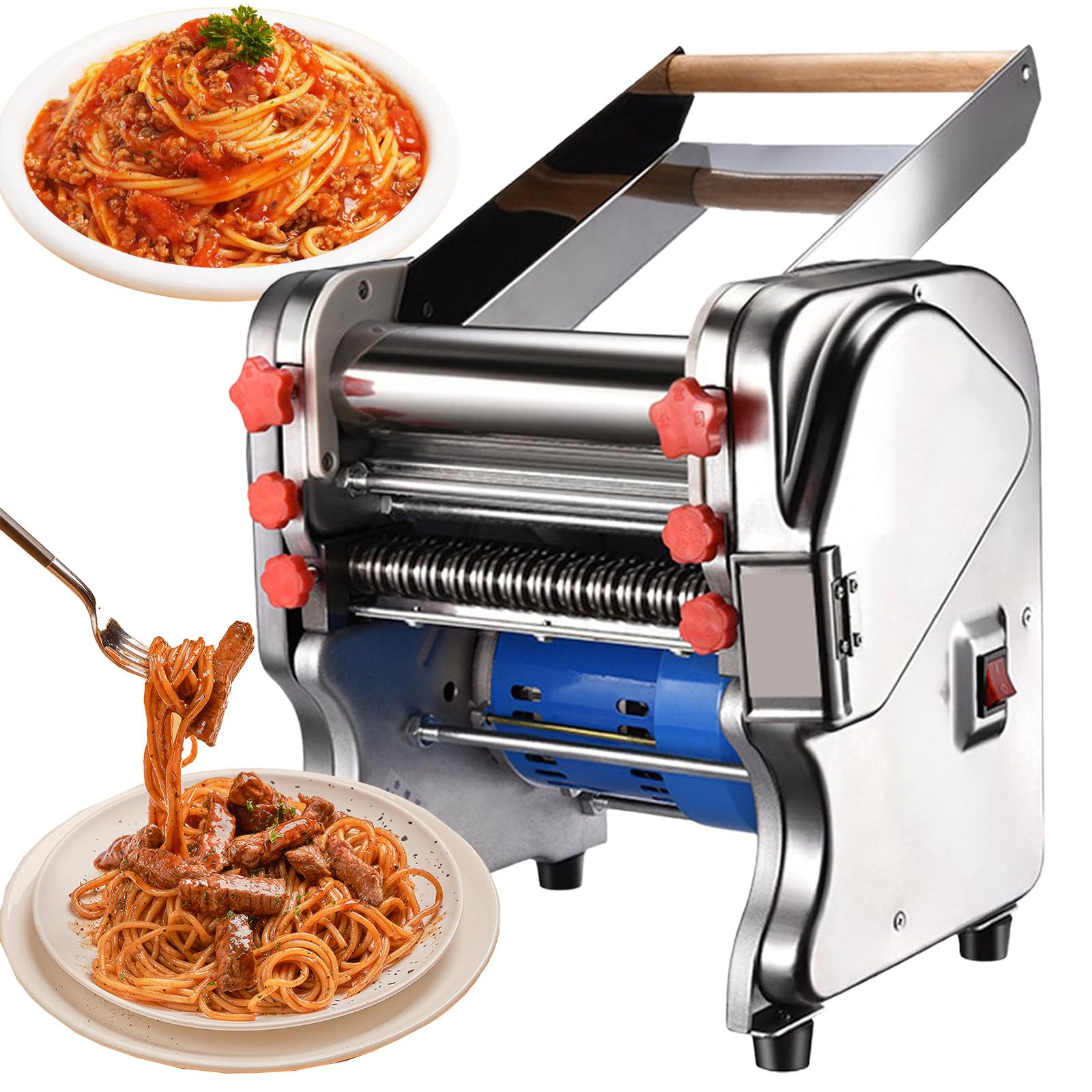 SENJINGHUA Commercial Electric Pasta Maker, Automatic Noodle Maker, Roller Pressing Machine, Commercial Bakery Dough Roller, with 2mm/6mm Blade, for Linguine and Lasagna,Electric Pasta Maker 240