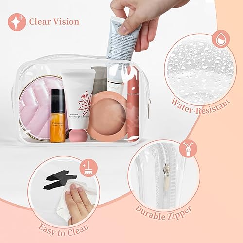Miniatura 4 de TISRATOK 12 bolsas de maquillaje transparentes para mujer con cremallera, bolsa de aseo aprobada por la TSA, bolsa de cosméticos a granel para