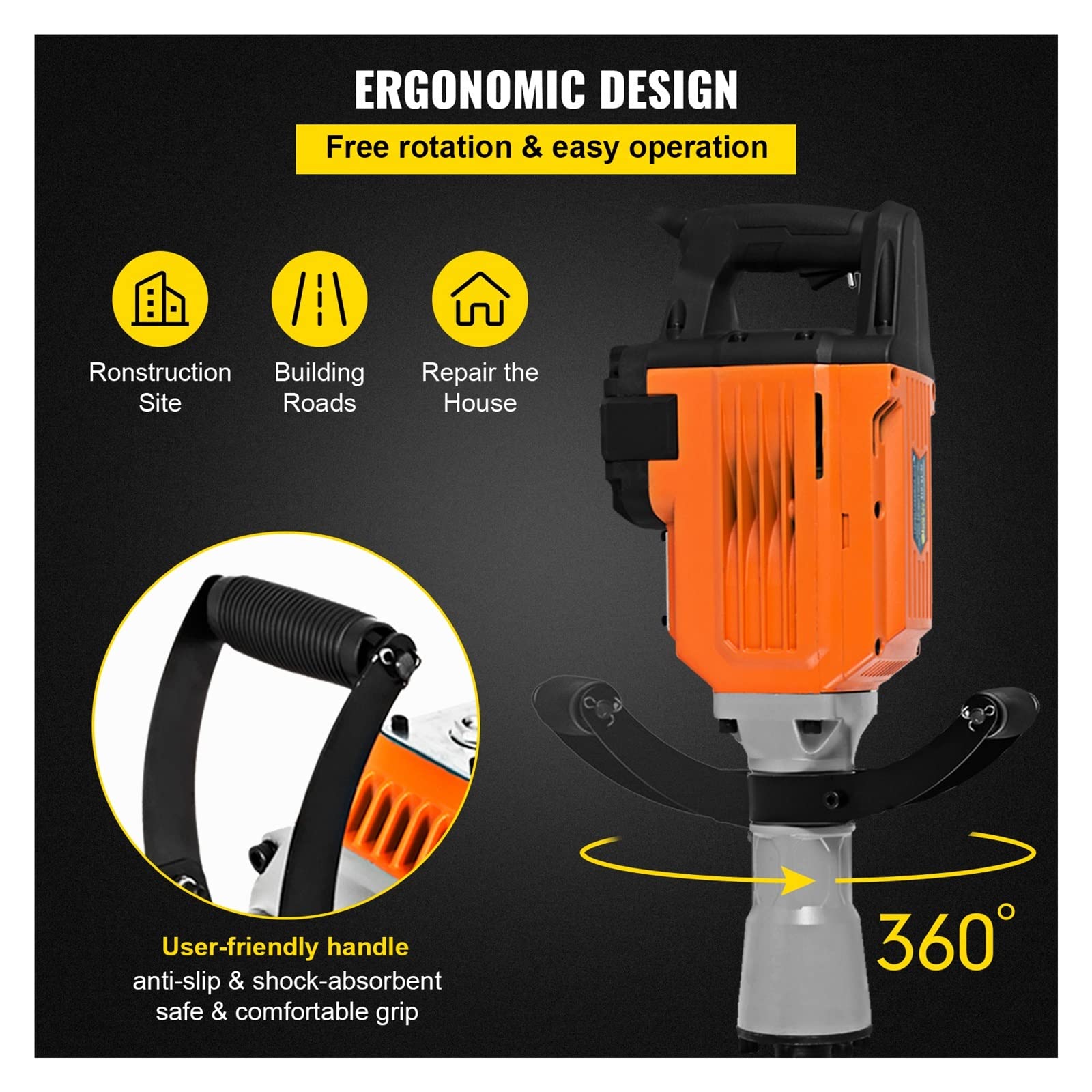 Martillo hidráulico de demolición – martillo giratorio multifuncional y triturador de concreto – Herramienta de martillo eléctrico – Alta potencia y eficiencia para la construcción del hogar