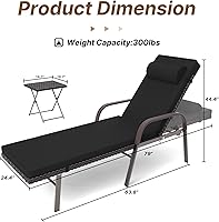Vista 3 de Gotland Juego de tumbonas para patio al aire libre, sillón reclinable de ratán con respaldo ajustable, 3 piezas acolchadas para patio, tumbona