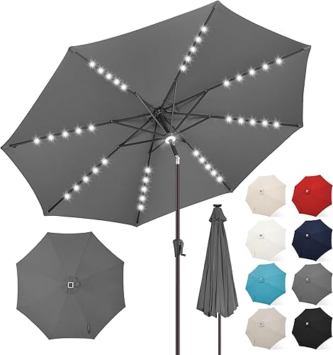 Miniatura 9 de FLAME&SHADE Paraguas de mesa de patio con doble parte superior de 9 pies con luces LED e inclinación